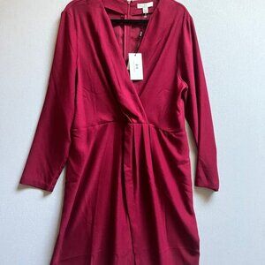NWT H by Halston v neck long sleeve red dress Sz XL